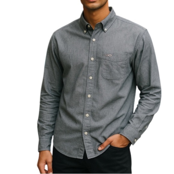 HOLLISTER Mens Preppy Button Down Shirt Bluish Grey Stretch Long Sleeve Size S - Picture 1 of 11